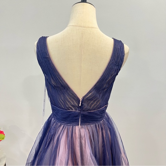 Mac Duggal 20403 Indigo Ombré Tulle Sleeveless V-Neck Midi Dress - Reemoly